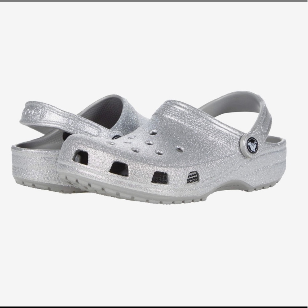 Silver glitter crocs new with tags size 9 womens